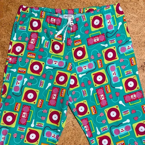 Bed Head Wm’s 100% Cotton Retro Music Print 2 Piece Pajamas Set In Sz L